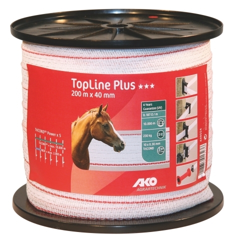 TopLine plus Weidezaunband weiß-rot 200 m / 40 mm